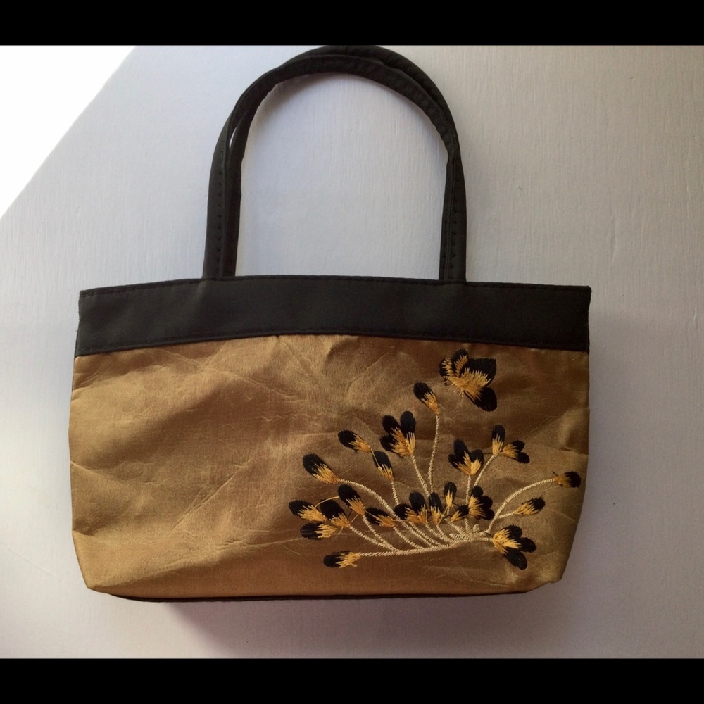 Small Gold and Black Machine Embroidered Handbag